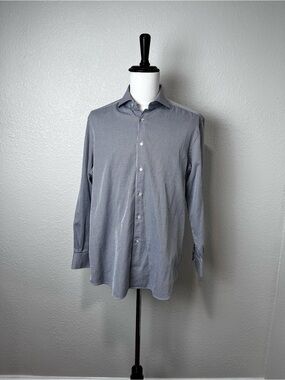 Xacus Navy and White Thin Plaid Button Down Size 17.5/44